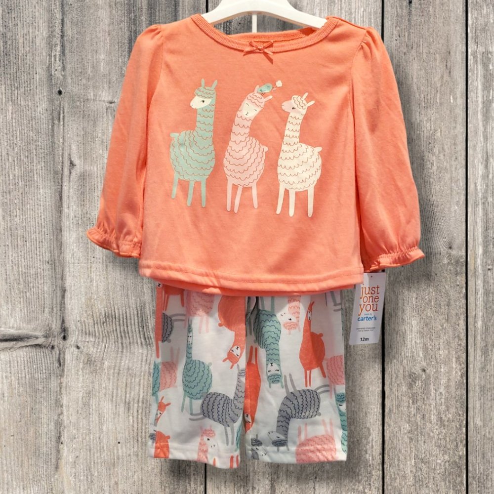 NEW! Carters Just One You Coral Llama Long Sleeve Pajama & Pant Set, 12M